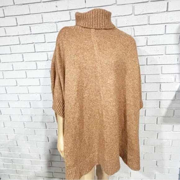J. Crew Alpaca Blend Relaxed Turtleneck Poncho Sweater Heather Desert Tan - Picture 2 of 9